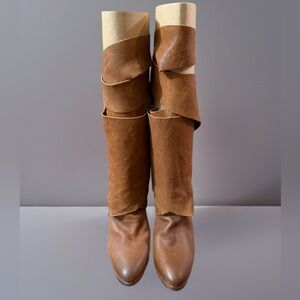 Brown Leather Wrap Heeled Boots